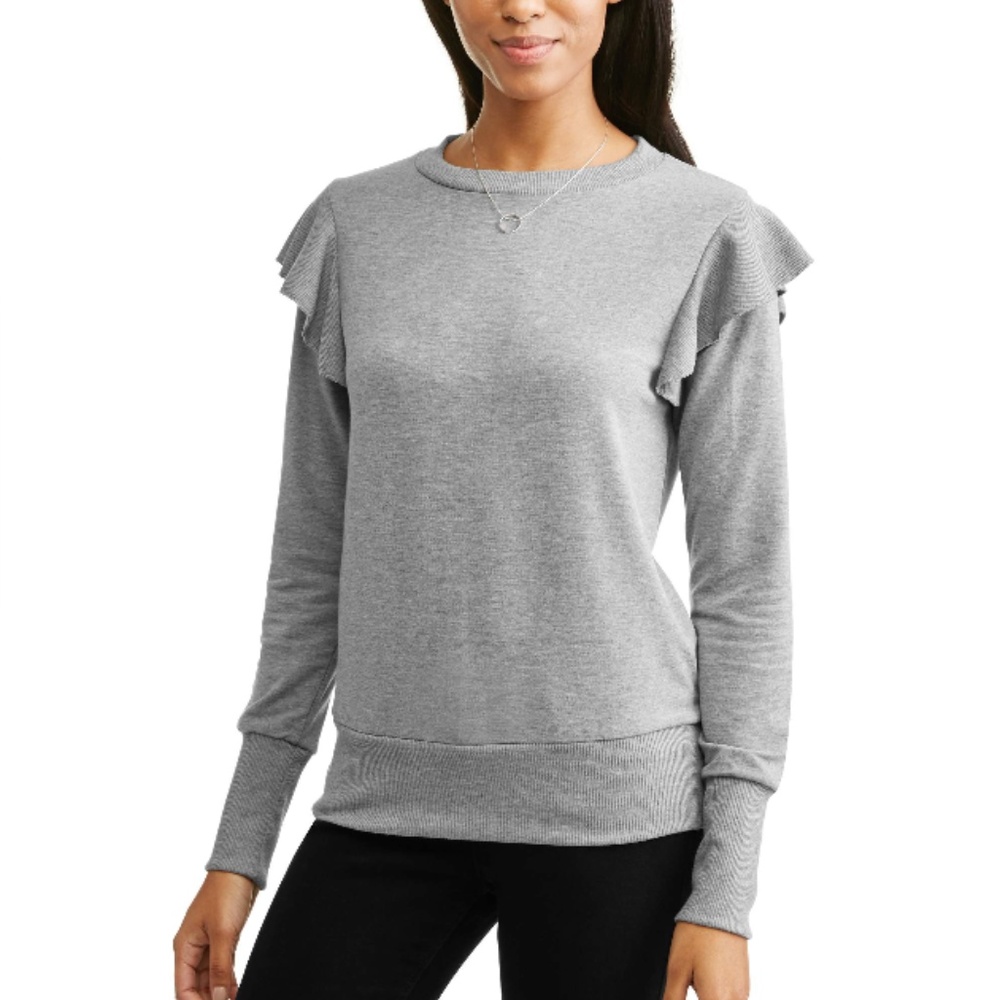 Grey Ruffle Shoulder Sweater